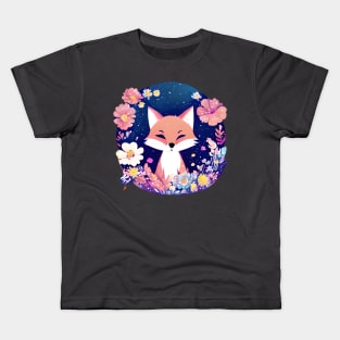 Pop art fox and flowers Kids T-Shirt